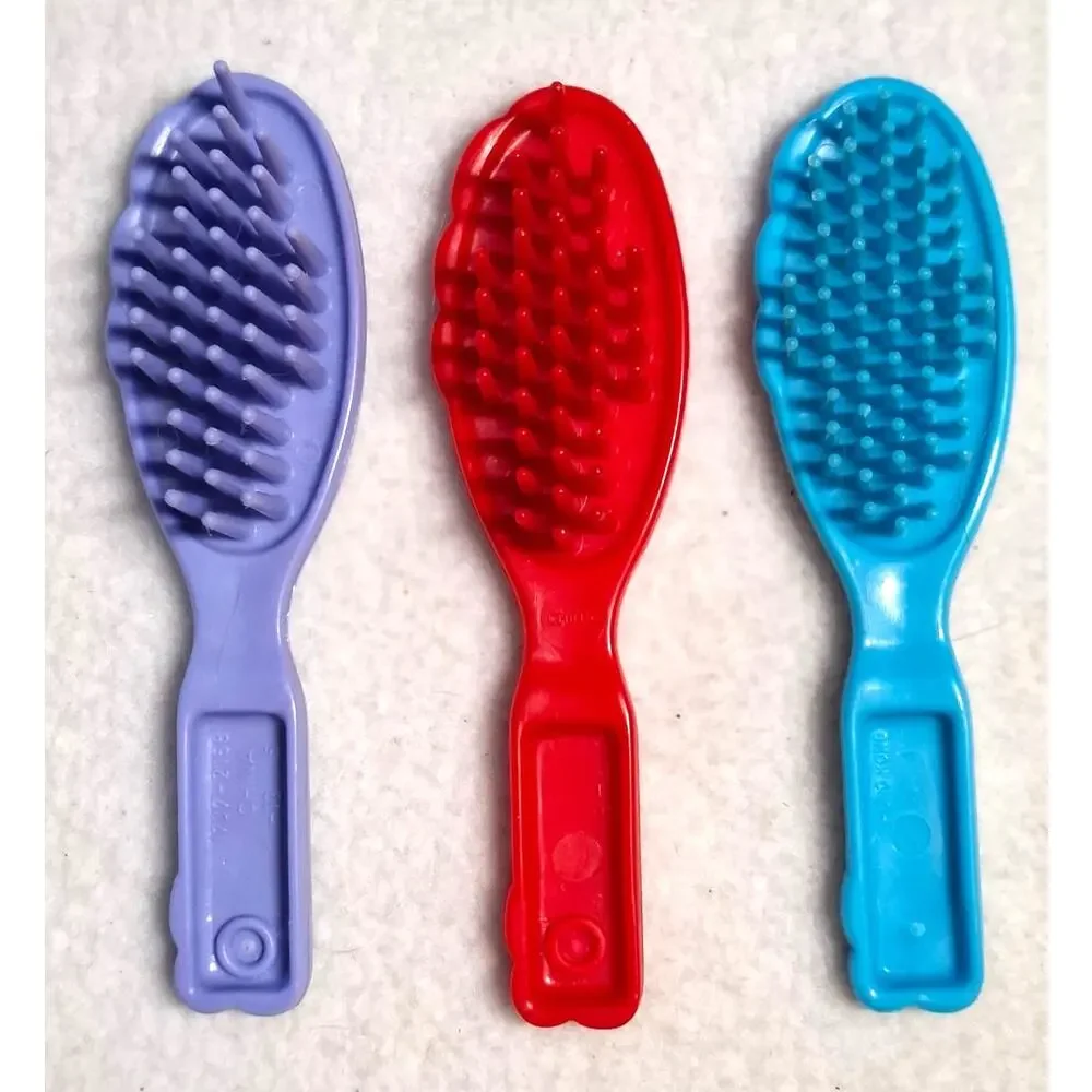 Vintage 90s Barbie Shell Hair Brushes Lot of 3 Purple Red Blue
